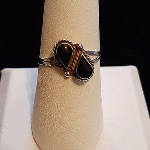 Vintage black onyx teardrop sterling ring 8.5 boho original